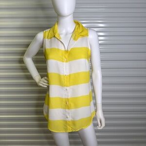 Banana Republic Wmns S Yellow and White Striped Sheer Sleeveless Classic Fit Top